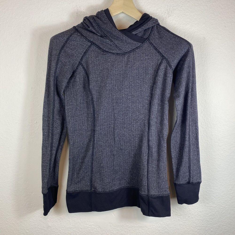 Lululemon Think Fast Size 6 Hoodie Pullover Gray Herringbone Long Sleeve Gym